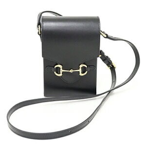 GUCCI Authentic Black Leather Horsebit Shoulder Bag